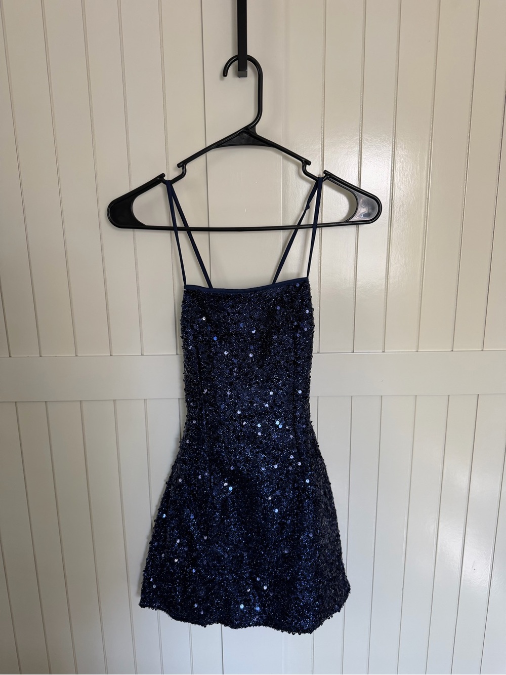Edikted Navy Sequin Spaghetti Strap Mini Dress